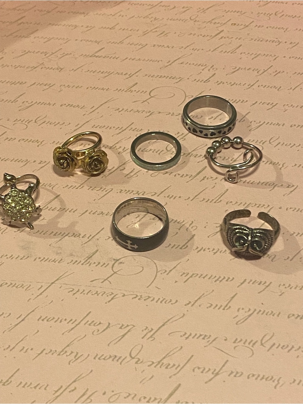 Vintage Silver Gold Ring Lot 7 Pc Y2K Boho Goth Stack Costume Statement Rings